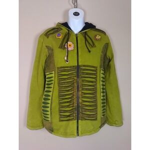 Dragonfly Women Crochet Cutout‎ Full Zip Hooded Lined Sweatshirt Size Medium